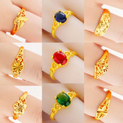 越南沙金戒指女花朵仿真假黄金，时尚个性开口首饰久不掉色镀金饰品