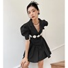 夏季韩版设计感洋气泡泡袖西装，两件套小众显瘦百褶连衣裙