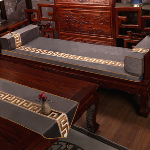 中式红木沙发坐垫实木家具，垫定制绒布，刺绣罗汉床垫子五件套中国风