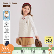 PawinPaw卡通小熊童装2024年春季男女童马甲背心学院风针织衫