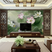 新中式荷花3D电视机沙发背景墙壁纸5D8D中式古典餐厅壁纸壁画