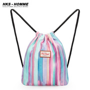 HKS－HOMME可爱抽绳双肩包女帆布健身爬山徒步束口袋运动沙滩背包