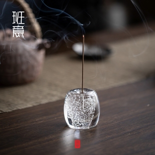 班意琉璃盖置紫砂茶壶盖托日式茶具配件水晶玻璃摆件日本茶道香插