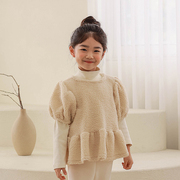 韩国南大门童装2023冬款女童儿童，洋气公主毛绒，裙摆泡泡袖t恤223