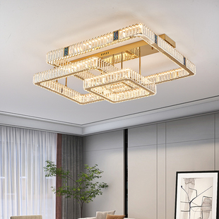 客厅吸顶灯现代简约大气，led水晶灯方框不锈钢材质，房间主卧设计感