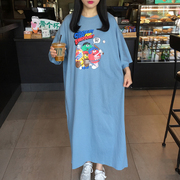 2024夏季韩国东大门大码女胖mm卡通蝙蝠袖宽松长款短袖T恤裙