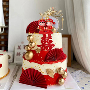 情侣中式婚礼新婚红色系列甜品装饰 结婚大红双喜字蛋糕装饰插件