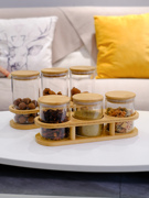玻璃储物罐茶叶储存罐竹架厨房干果五谷杂粮透明花茶收纳瓶密封罐