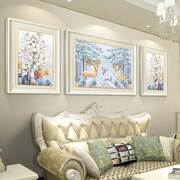 简欧大气沙发背景墙装饰画客厅，欧式三联画麋鹿玄关，壁画现代有框画