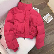玫红色棉服冬季2023年高级美式甜美立领小个子短款面包服外套
