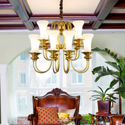 美式别墅复式楼客厅吊灯双层 欧式卧室灯餐厅灯 复古蜡烛灯全铜灯