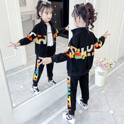 女童黑色秋季套装2024春秋，儿童运动学生洋气时髦两件套小女孩