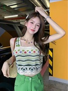 韩系设计钩花镂空吊带罩衫小清新夏季少女外穿甜美针织背心上衣