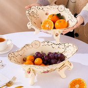 陶瓷水果盘欧式高端轻奢果盘，家用客厅茶几，零食盘大容量水果盆摆件