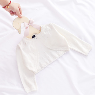 婴儿针织衫纯棉宝宝空调，衫公主洋气外套，女童小开衫韩版春夏季薄款