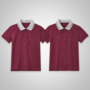 枣红儿童polo衫短袖夏季薄款女童，中小学生校服男童酒红色t恤纯棉