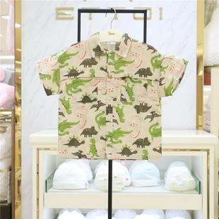 ETTOI小飞马男宝恐龙图案衬衫韩国24夏季儿童翻领上衣短袖T恤