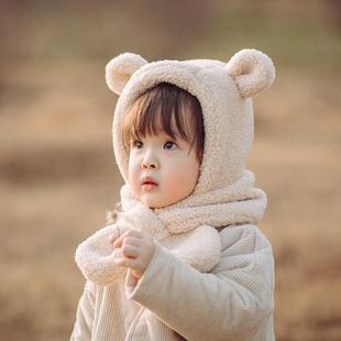 儿童帽子秋冬季宝宝，护耳帽婴幼儿围巾一体男女孩，围脖保暖2024