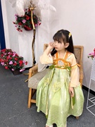小女孩唐装中国风女童连衣裙古风夏季长袖公主裙刺绣汉服喇叭袖