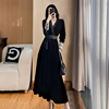 法式黑色金丝绒连衣裙，女2023秋冬季高端轻奢气质显瘦收腰长裙