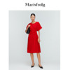 意大利进口面料玛丝菲尔春夏红色绑带收腰气质洋装连衣裙