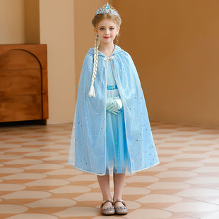 女童冰雪爱莎安娜公主披风春装扮表演出披肩宝宝生日连帽斗篷