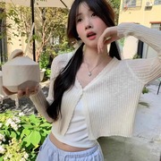 冰丝薄款开衫夏季轻薄长袖针织空调开衫白色防晒外搭罩衫短上衣女
