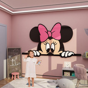 儿童房间床头贴纸布置公主，小女孩卧室改造米奇背景，墙面装饰画用品