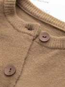 今年秋冬通勤圆领单排扣软糯驼色毛衣外套，休闲显瘦针织开衫