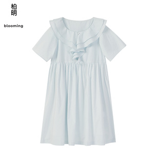 柏明blooming2023年，秋季童装洋气领口荷叶边短袖公主连衣裙