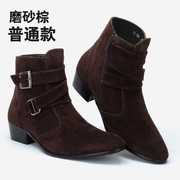 复古靴高帮冬季内韩版靴子，男靴皮鞋保暖短靴，磨砂皮靴尖头