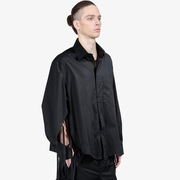 gaostudios黑色解构流苏衬衫，系带暗黑系，原创设计师品牌大码男衬衫