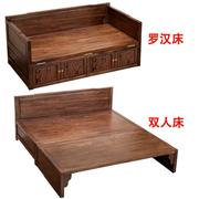 新中式实木罗汉床弥勒榻客厅，箱体多功能沙发床1.5米1.8推拉小户型