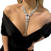 欧美夸张奢华水钻项链时尚街拍颈链配饰大颗宝石水晶Y 型锁骨链女