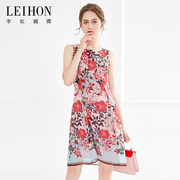 leihon李红国际2024年夏季无袖，设计印花雪纺，裙a版中长款连衣裙女