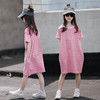 韩版童装2023新夏装女童短袖连衣裙母女装中大童洋气宽松条纹裙子