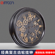 欧式铁艺指针齿轮挂钟美式复古创意，壁钟客厅个性装饰艺术钟表