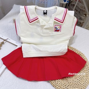 23夏季韩版童装女童儿童宝，学院风短袖t恤背心短裙套装2件套