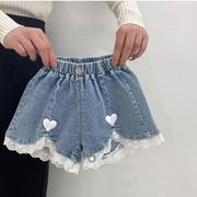 女童短裤夏季2023n韩版儿童，牛仔裤薄款蕾丝，花边爱心宝宝裤子