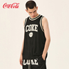 Coca-Cola可口可乐 条纹拼接字母印花无袖T恤运动网眼布篮球背心