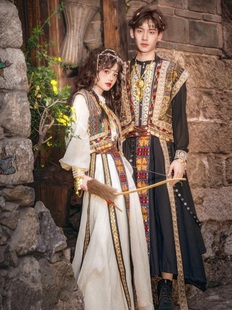 写真古国公主情侣装夏日么么茶摄影黑色套装新疆民族风酷炫男装