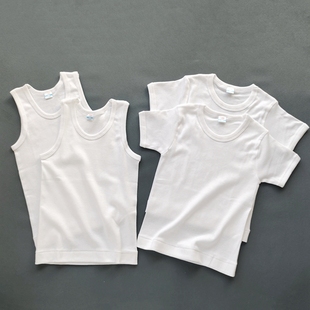 侧身无缝儿童新螺纹(新螺纹，)纯棉男童无袖，t恤纯白色短袖夏季薄料打底衫