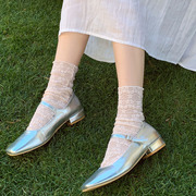 日系甜美洛丽塔少女风白色蕾丝堆堆袜夏天透气薄款外穿凉鞋中筒袜