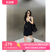 BodhlCat 宽松减龄醋酸假两件连衣裙2024夏季简约高腰中裙女裙子