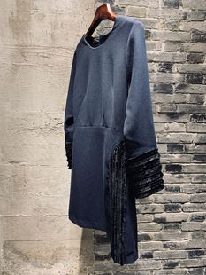 高品质小马哥原厂定织羊毛长袖，植绒工艺藏蓝色连衣裙女