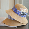 帽范 蓝色条纹M标夏季小清新草帽简约日系百搭遮阳折叠渔夫帽子女