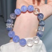 天然水晶手链蓝色玛瑙萤石小众设计款水晶手串白水晶手链