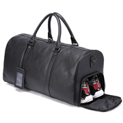 健身包带鞋位手提包旅行包，斜挎圆桶行李，包士黑色男玛轮特牛皮真皮