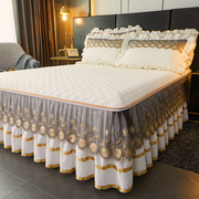 欧式可拆卸夹棉床裙床笠二合一纯色花边单件防滑全包床罩四季通用