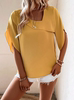 欧美速卖通夏季时尚荷叶，边斜领姜黄色，宽松短袖衬衫上衣shirt
